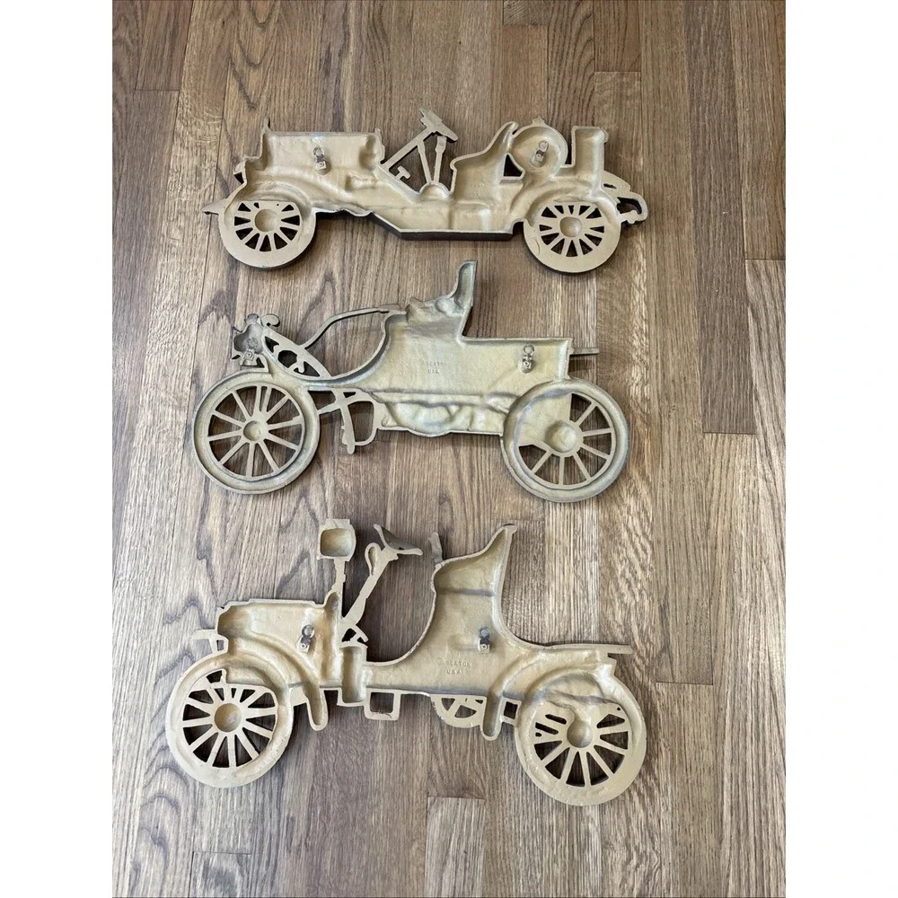 Antique Car Decor Set of 3 Vintage Sexton USA Cast Metal Plaques Wall Hangers